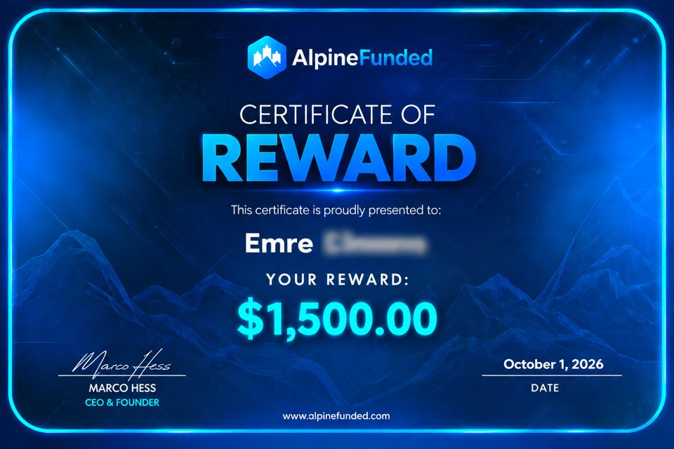 Alpine Pass reward certificate: $1,500 reward paid to Emre, October 1, 2026