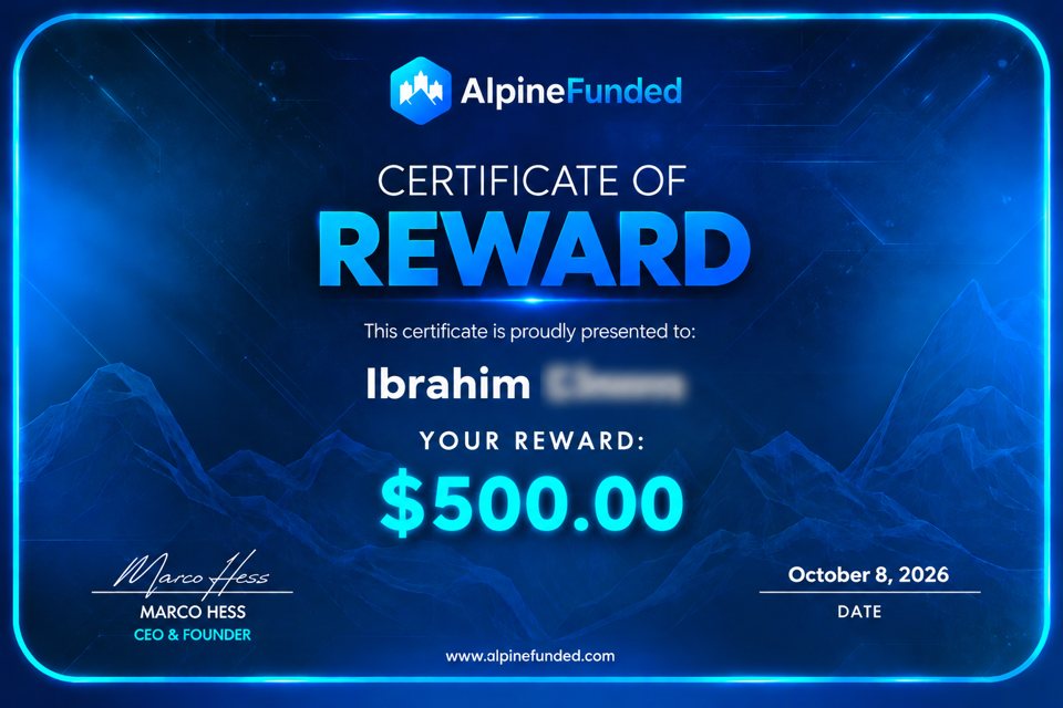 Alpine Pass reward certificate: $500 reward paid to Ibrahim, October 8, 2026